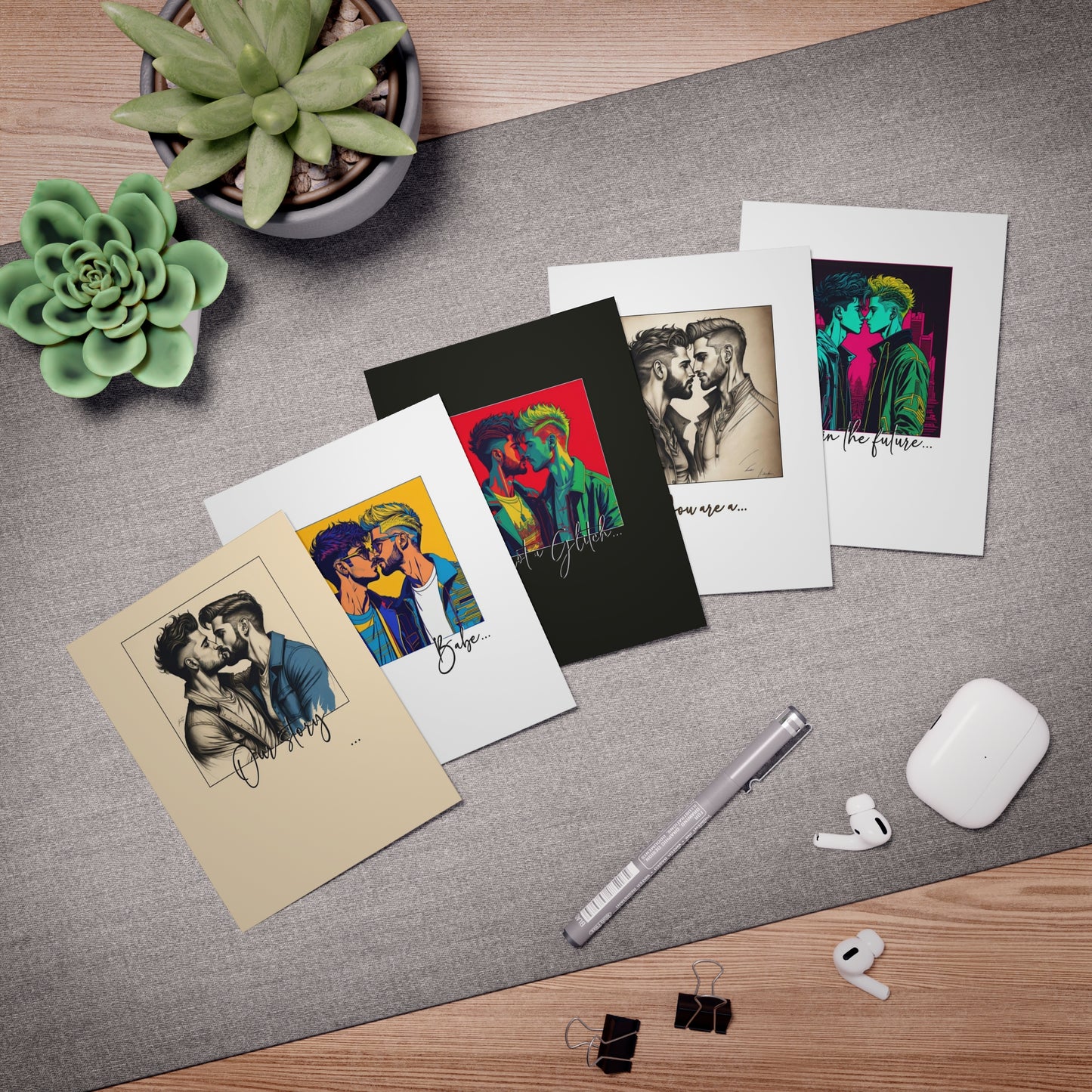 Male Couple Greeting Cards Option 7-Special Occasion-Gay Couple featuring two men-Multi-Design Greeting Cards (5-Pack)-LGBTQ+ Holiday Cards