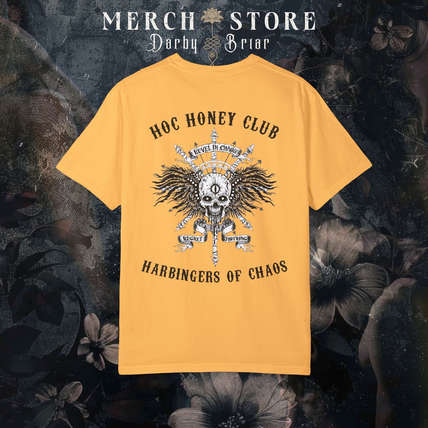 HOC Honey Darby Briar Harbingers of Chaos, Revel in Chaos - Regret Nothing Series Tee, MC Romance, Biker Romance T-Shirt, Unisex Biker Shirt