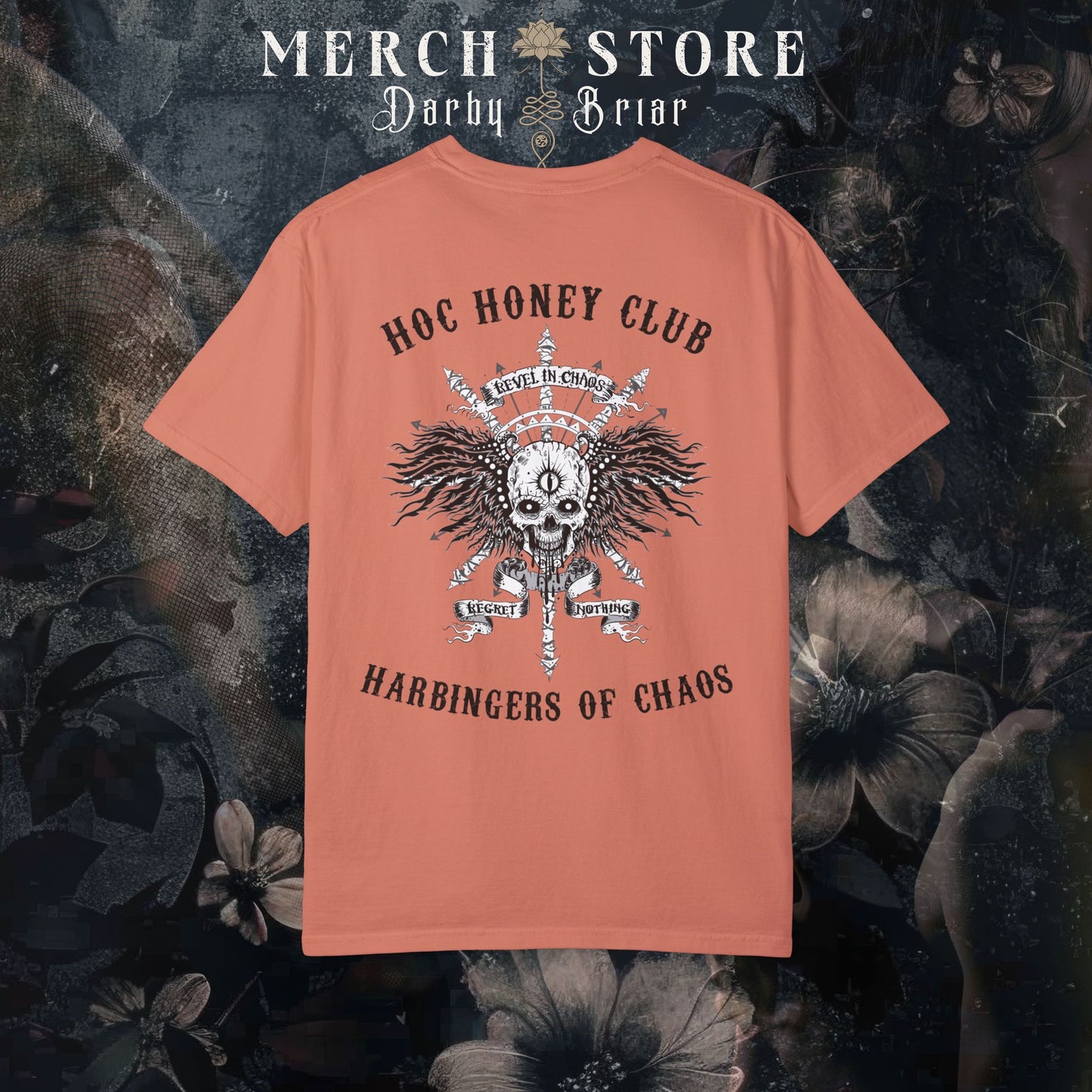 HOC Honey Darby Briar Harbingers of Chaos, Revel in Chaos - Regret Nothing Series Tee, MC Romance, Biker Romance T-Shirt, Unisex Biker Shirt