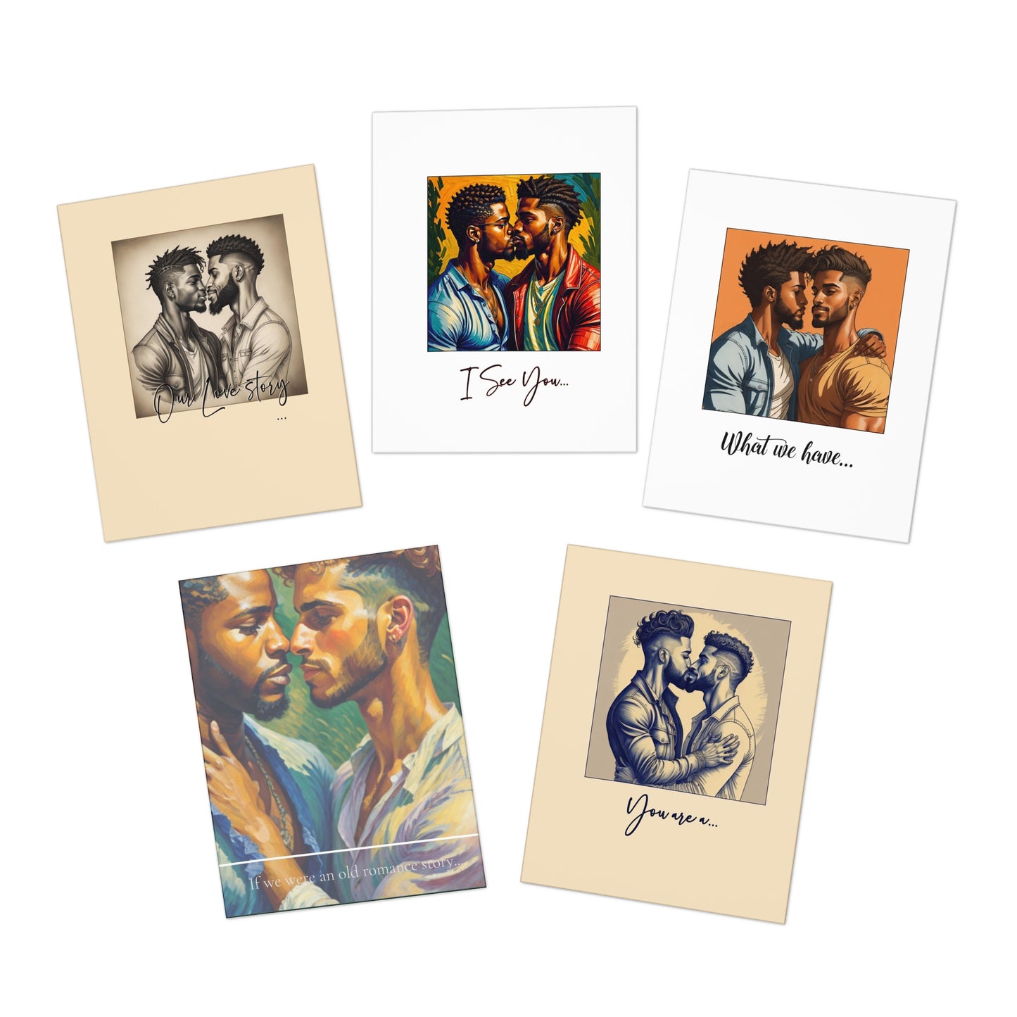 Male Couple Greeting Cards Option 4-Special Occasion-Gay Couple featuring two men-Multi-Design Greeting Cards (5-Pack)-LGBTQ+ Holiday Cards