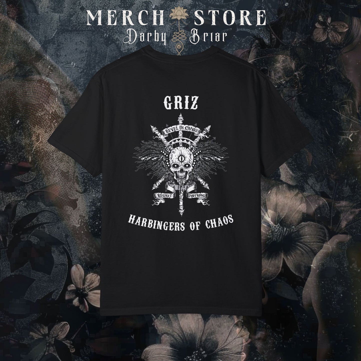 GRIZ HOC TEE - Darby Briar Harbingers of Chaos, Revel in Chaos - Regret Nothing Series Tee, MC Romance, Biker Romance T-Shirt, Unisex Biker Shirt