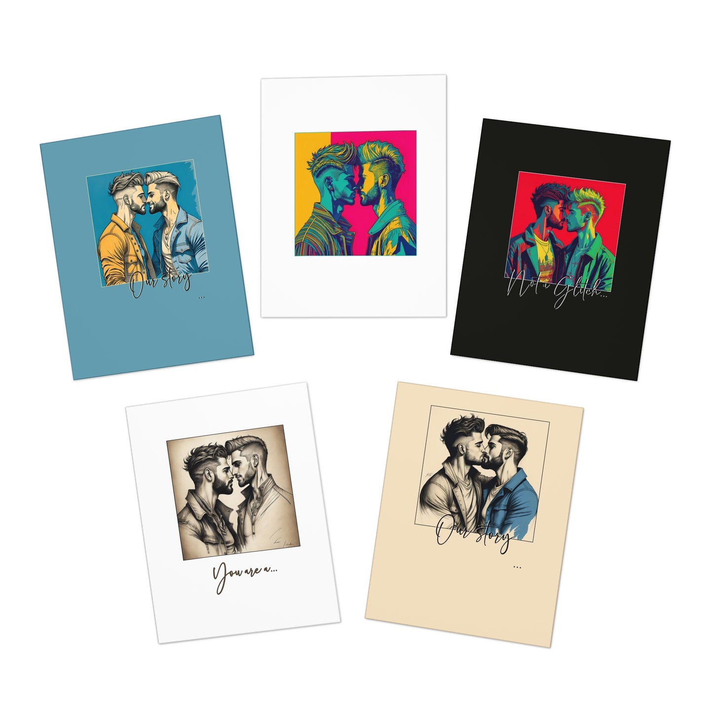 Male Couple Greeting Cards Option 8-Special Occasion-Gay Couple featuring two men-Multi-Design Greeting Cards (5-Pack)-LGBTQ+ Holiday Cards