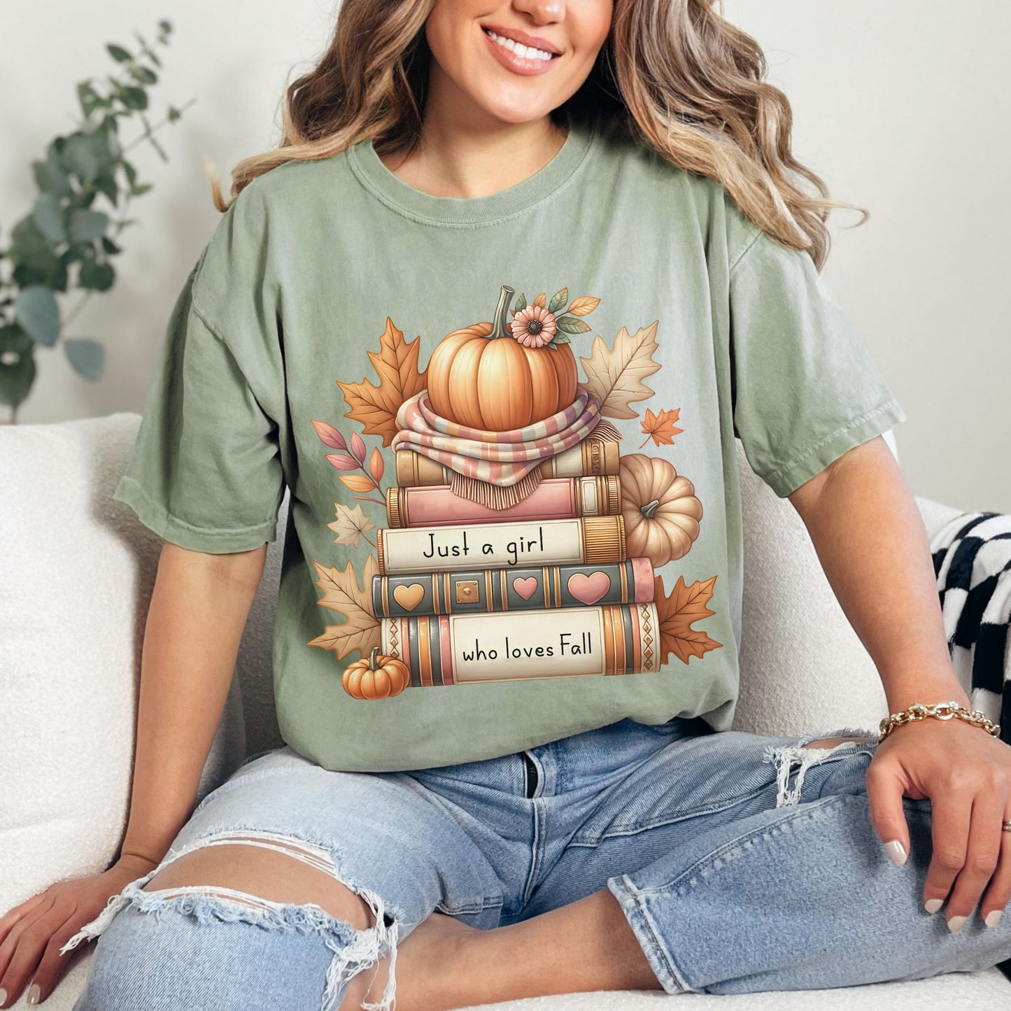 Just A Girl Who Loves Fall Women's Top-shirt- Bookish Fall T-Reader Shirt- Fan of Fall T-shirt-Book & Fall T-Shirt-Comfort Colors-Autumn Tee