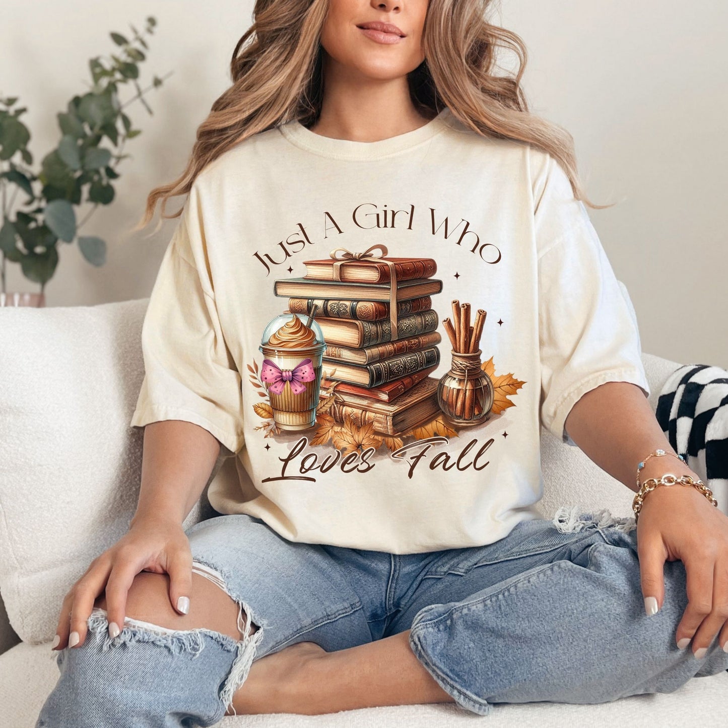 Just A Girl Who Loves Fall - Bookish Fall Tee - Reader Shirt - Fan of Fall Top - Book & Fall T-Shirt-Comfort Colors-Autumn Tee