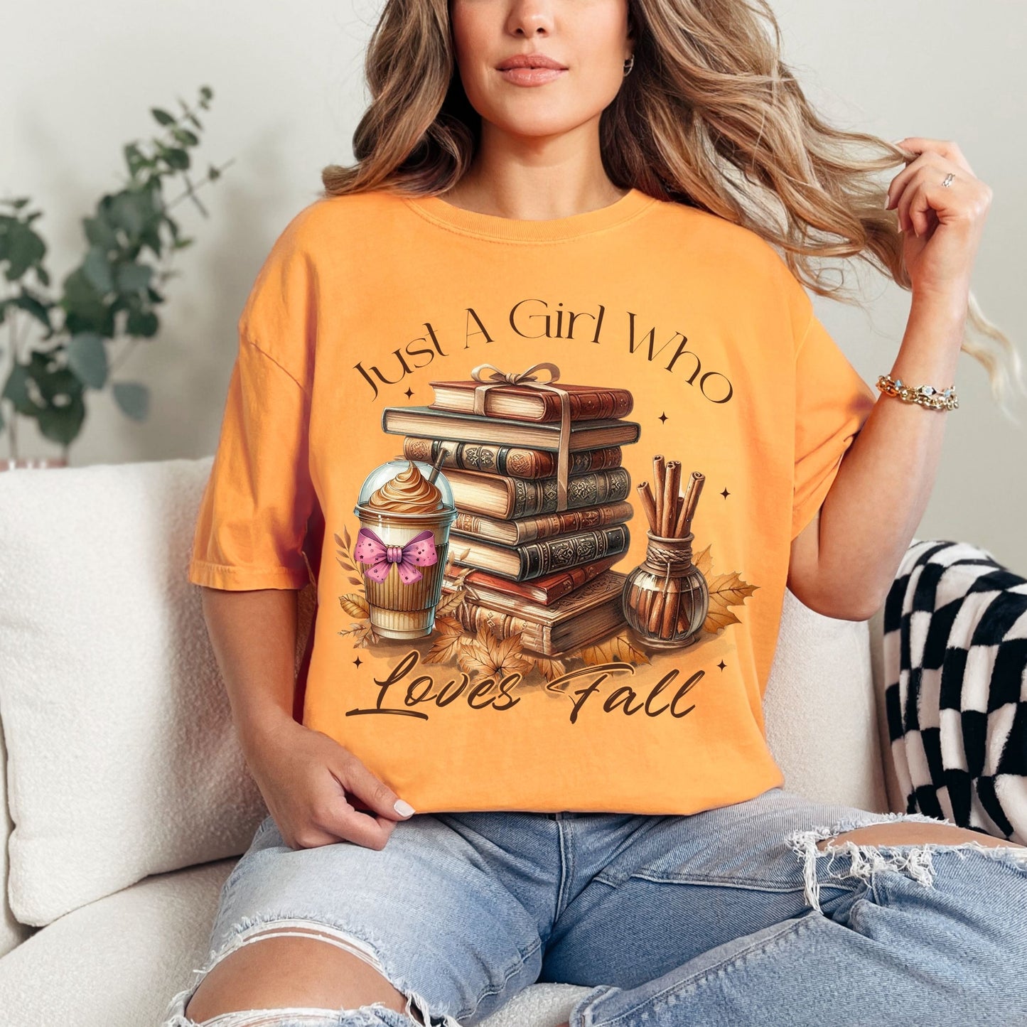 Just A Girl Who Loves Fall - Bookish Fall Tee - Reader Shirt - Fan of Fall Top - Book & Fall T-Shirt-Comfort Colors-Autumn Tee