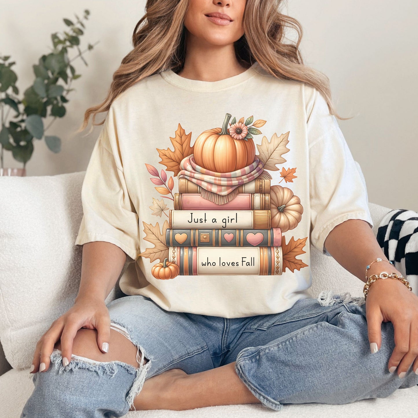 Just A Girl Who Loves Fall Women's Top-shirt- Bookish Fall T-Reader Shirt- Fan of Fall T-shirt-Book & Fall T-Shirt-Comfort Colors-Autumn Tee