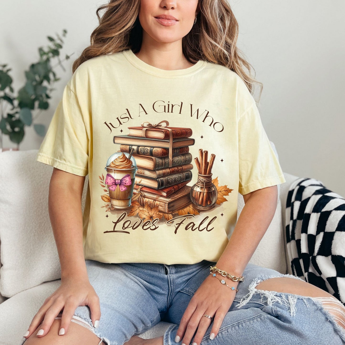 Just A Girl Who Loves Fall - Bookish Fall Tee - Reader Shirt - Fan of Fall Top - Book & Fall T-Shirt-Comfort Colors-Autumn Tee