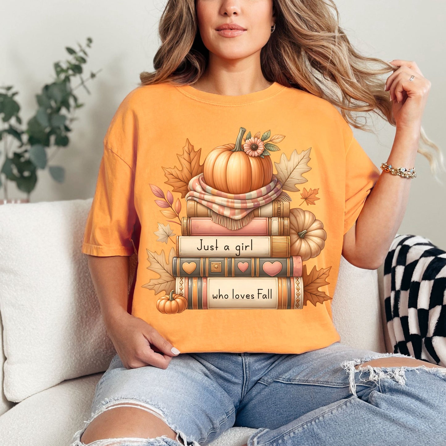 Just A Girl Who Loves Fall Women's Top-shirt- Bookish Fall T-Reader Shirt- Fan of Fall T-shirt-Book & Fall T-Shirt-Comfort Colors-Autumn Tee