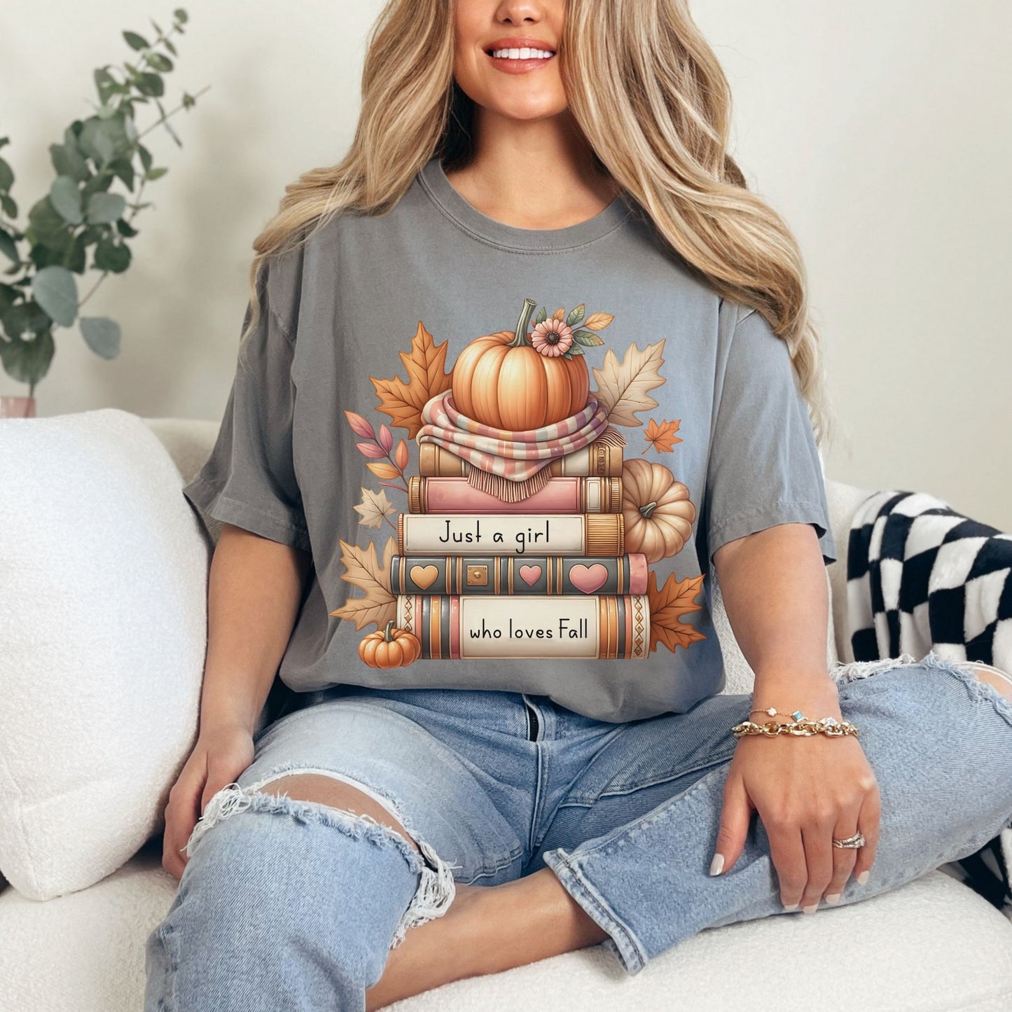 Just A Girl Who Loves Fall Women's Top-shirt- Bookish Fall T-Reader Shirt- Fan of Fall T-shirt-Book & Fall T-Shirt-Comfort Colors-Autumn Tee