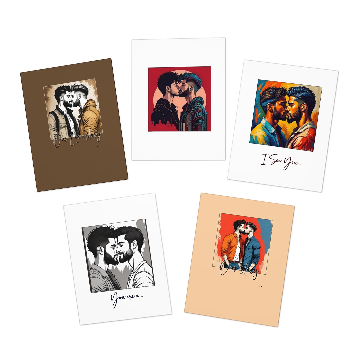 Male Couple Greeting Cards Option 5-Special Occasion-Gay Couple featuring two men-Multi-Design Greeting Cards (5-Pack)-LGBTQ+ Holiday Cards