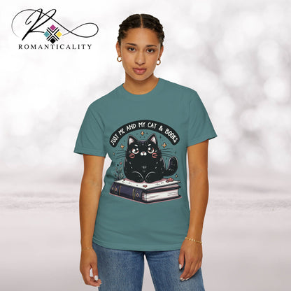 Just Me, My Cat & Books-Graphic Reader Tee-Comfortable Book Lover Tee-Gift for Readers/Writers-Smut Book Reader-Romance Books-Romance Reads