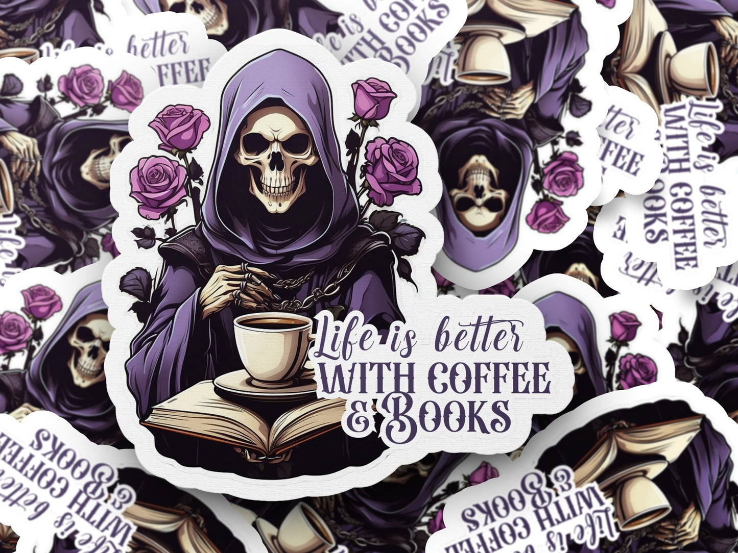 Coffee & Books Dark Book Reader Gothic Sticker