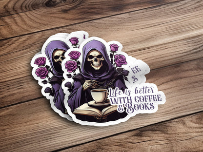 Coffee & Books Dark Book Reader Gothic Sticker