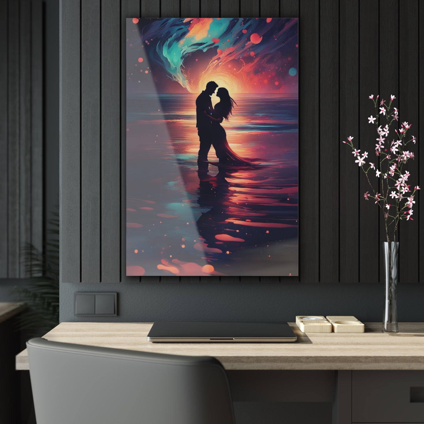 Beach Paradise With You -M/F Couple - Love in All Forms Collection - Acrylic Art Print-Art with Depth-Romantic Couple Bedroom Decor -