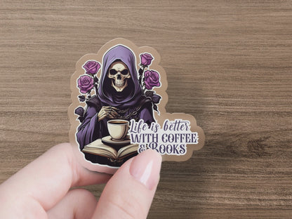 Coffee & Books Dark Book Reader Gothic Sticker